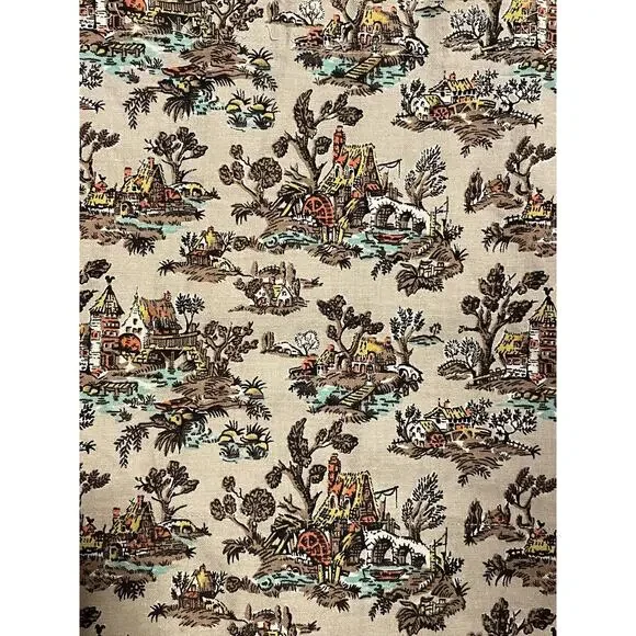 VTG Fabric Vat Color Print Farmhouse Cottage Lake Pre Shrunk 2 Pieces Read